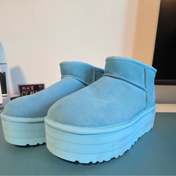 UGG CLASSIC ULTRA MINI PLATFORM SUMMER SKY SHEARLING BOOTS - Picture 3 of 6
